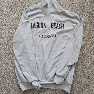 SHEIN Gray Zip-Up Sweater with Laguna Beach California Print